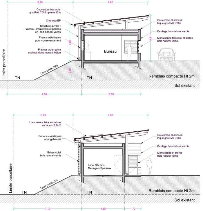 Construction du btiment d'exploitation de la dchetterie de Mercurol (26) : Coupes